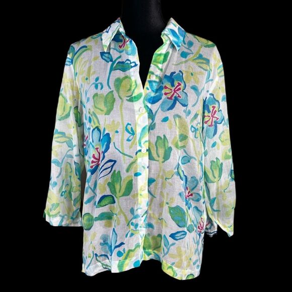 Sigrid Olsen Sport | Floral Cotton Button Down Lightweight | Size Petite Medium - Picture 1 of 8